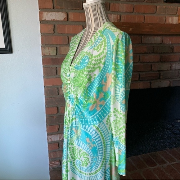 VTG Rona New York by Saks Fifth Avenue Green Retro Paisley Flower Maxi Dress - Picture 5 of 10